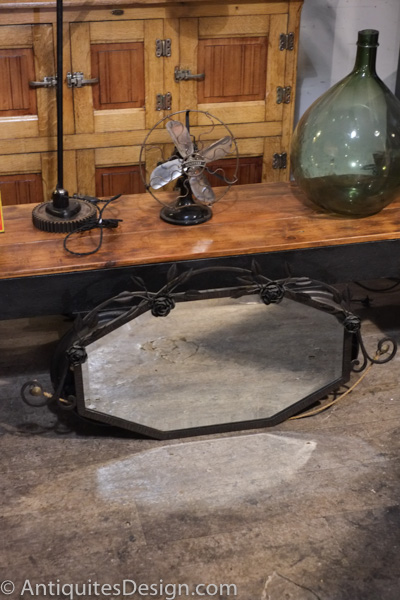 miroir ancien art deco 1930 metal et verre biseaute